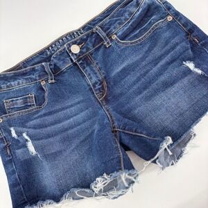 Aeropostale Womens Dark Wash Distressed Cut Off Denim Jean Shorts Size 10